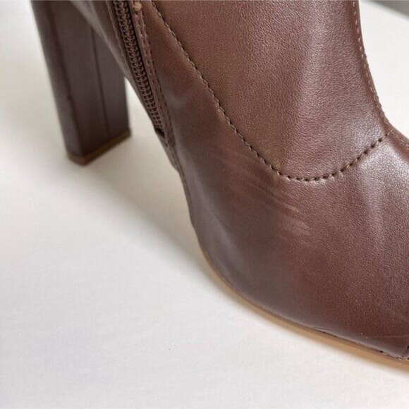 Liliana Womens Squared Open Toe Heel Booties Chunky Heel Inner Zipper Brown 8.5 - Picture 9 of 13